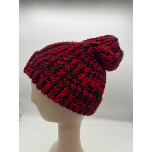 Unisex Black and Red Mottled knit cap hat ski hat boho X-small - Picture 5 of 9